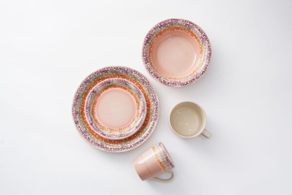 Rustic Hand-Painted Ceramic Dinnerware Set – Vibrant Rainbow Tones