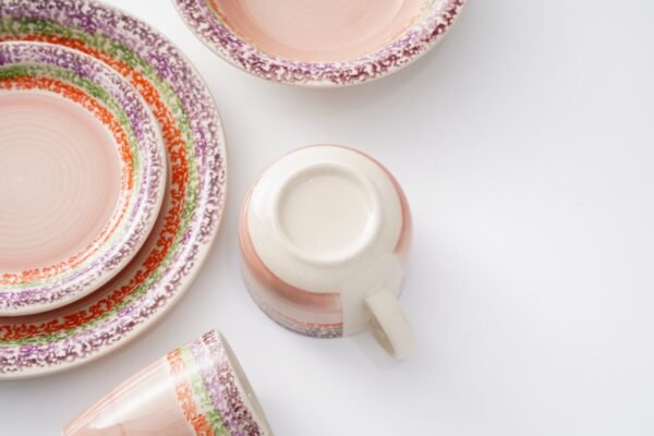 Rustic Hand-Painted Ceramic Dinnerware Set – Vibrant Rainbow Tones - 图片 3