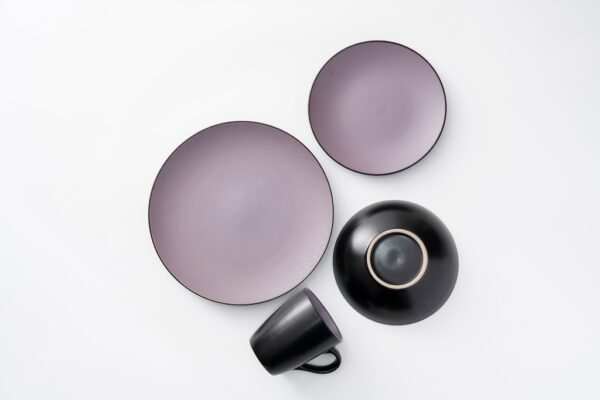 Lavender & Black Ceramic Dinnerware Set – Unique Dual-Tone Design