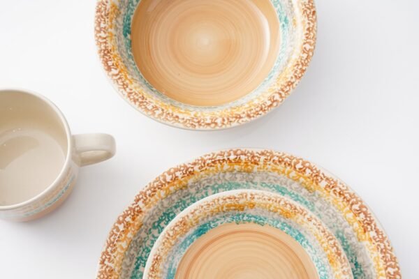 Rustic Hand-Painted Ceramic Dinnerware Set – Vibrant Earthy Tones - 图片 3