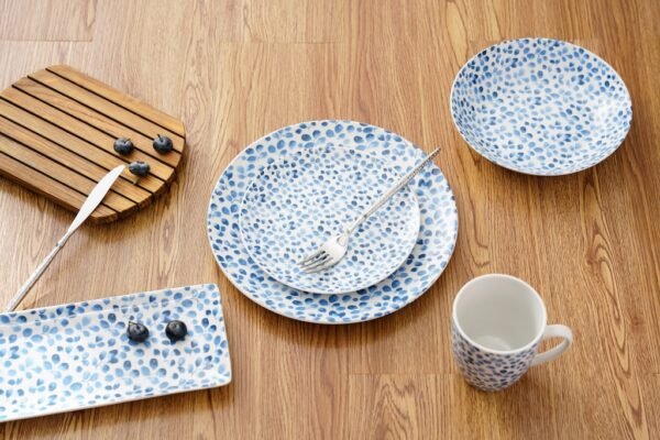 Blue Dots Floral Ceramic Dinner Set - 图片 2