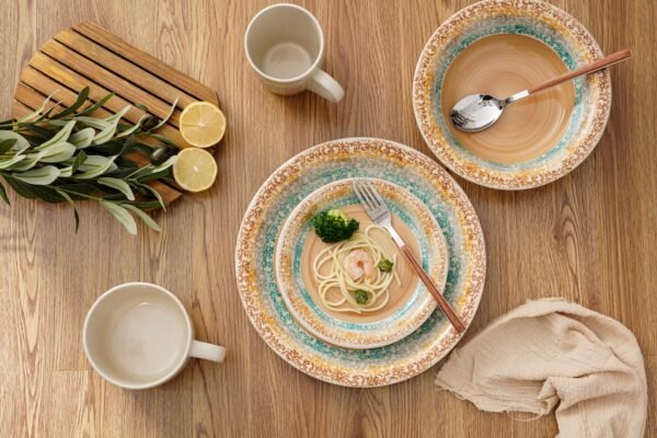 Rustic Hand-Painted Ceramic Dinnerware Set – Vibrant Earthy Tones - 图片 2