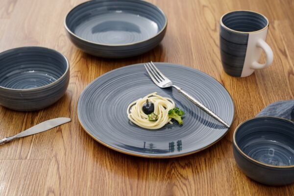 Blue Handmade Ceramic Platters Diner Set - 图片 2