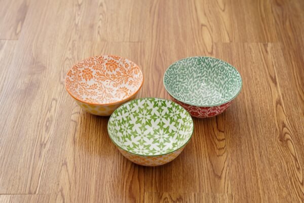 Hand-Painted Floral Ceramic Bowls – Multicolor Set of 4 - 图片 2