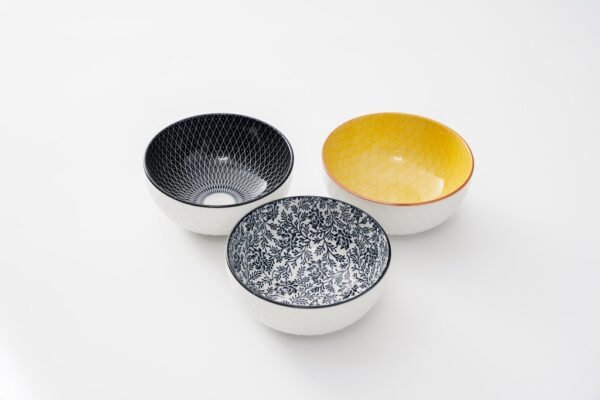 Black & Yellow Artistic Ceramic Bowls – Set of 3