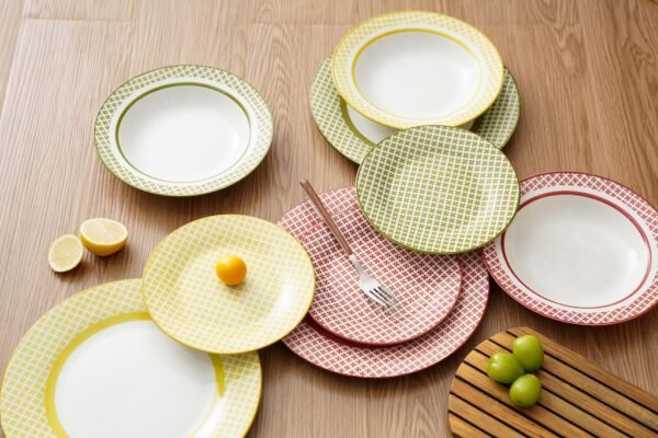 Plaid Ceramic Dinner Set – Pastel Hues for Everyday Charm - 图片 2