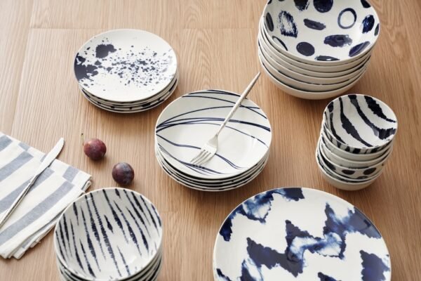 Minimalist Stripe Splatter Polka Dot Dinnerware Set - 图片 2