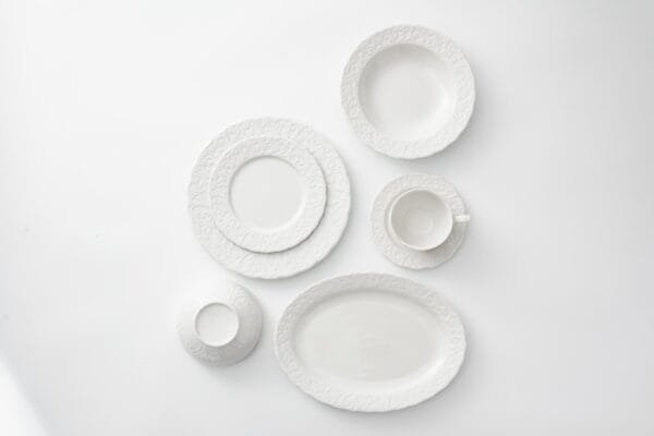 Elegant Embossed White Porcelain Dinnerware