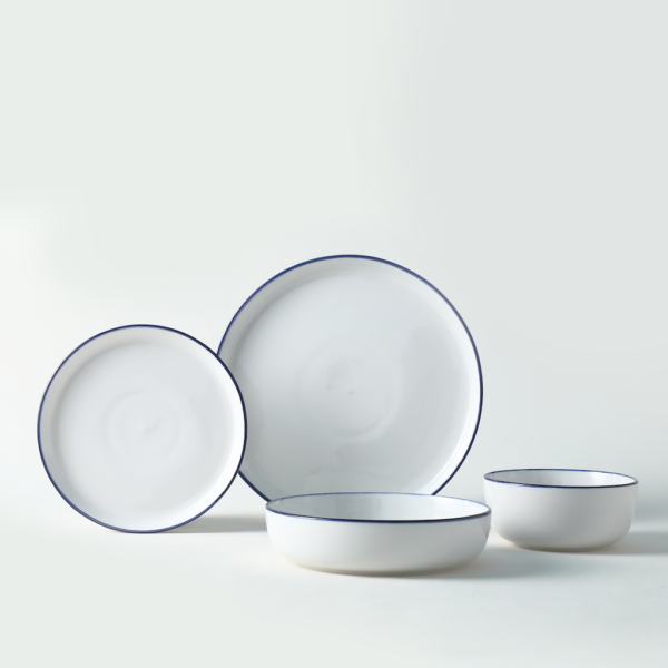 Classic Blue Rim White Porcelain Dinnerware Set - 图片 2
