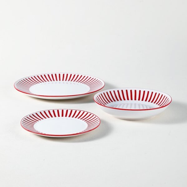 Red Striped Ceramic Plates & Bowls Set - Wholesale Dinnerware for Restaurants - 图片 5
