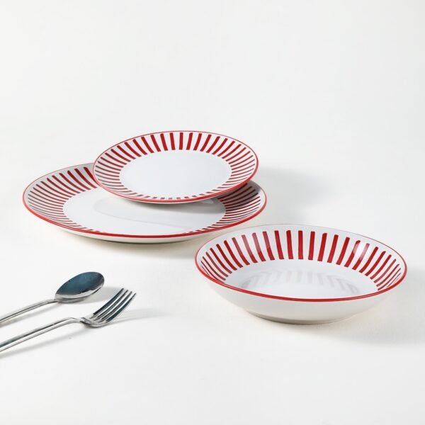 Red Striped Ceramic Plates & Bowls Set - Wholesale Dinnerware for Restaurants - 图片 2