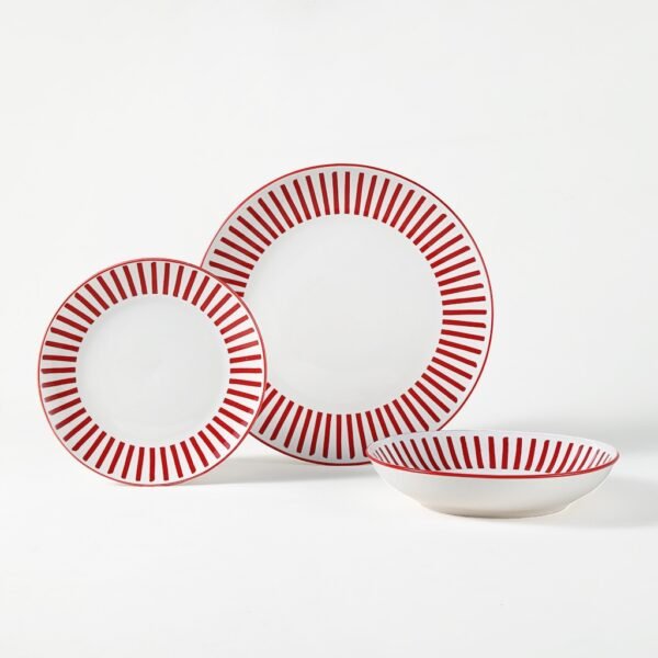 Red Striped Ceramic Plates & Bowls Set - Wholesale Dinnerware for Restaurants