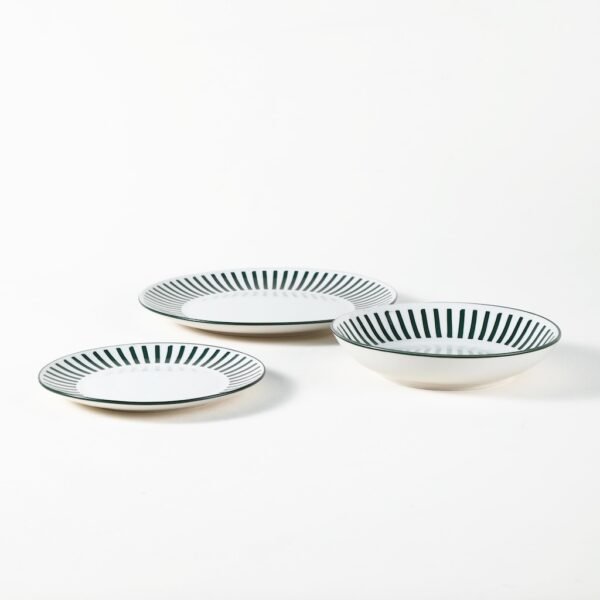 Green Striped Ceramic Plates & Bowls Set - Wholesale Dinnerware for Hotels - 图片 5