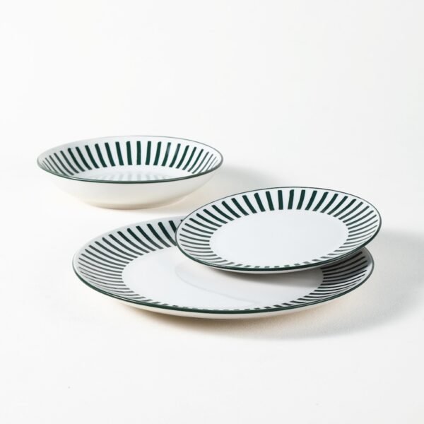 Green Striped Ceramic Plates & Bowls Set - Wholesale Dinnerware for Hotels - 图片 4