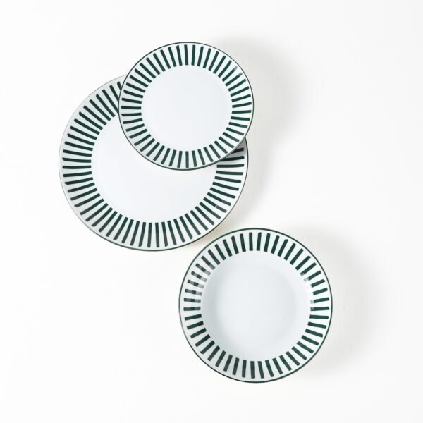 Green Striped Ceramic Plates & Bowls Set - Wholesale Dinnerware for Hotels - 图片 3