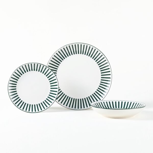 Green Striped Ceramic Plates & Bowls Set - Wholesale Dinnerware for Hotels